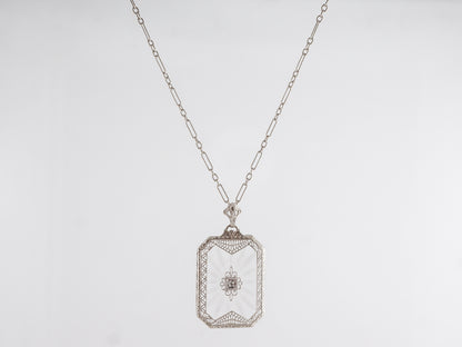 Art Deco Camphor Necklace w/ Single Cut Diamond