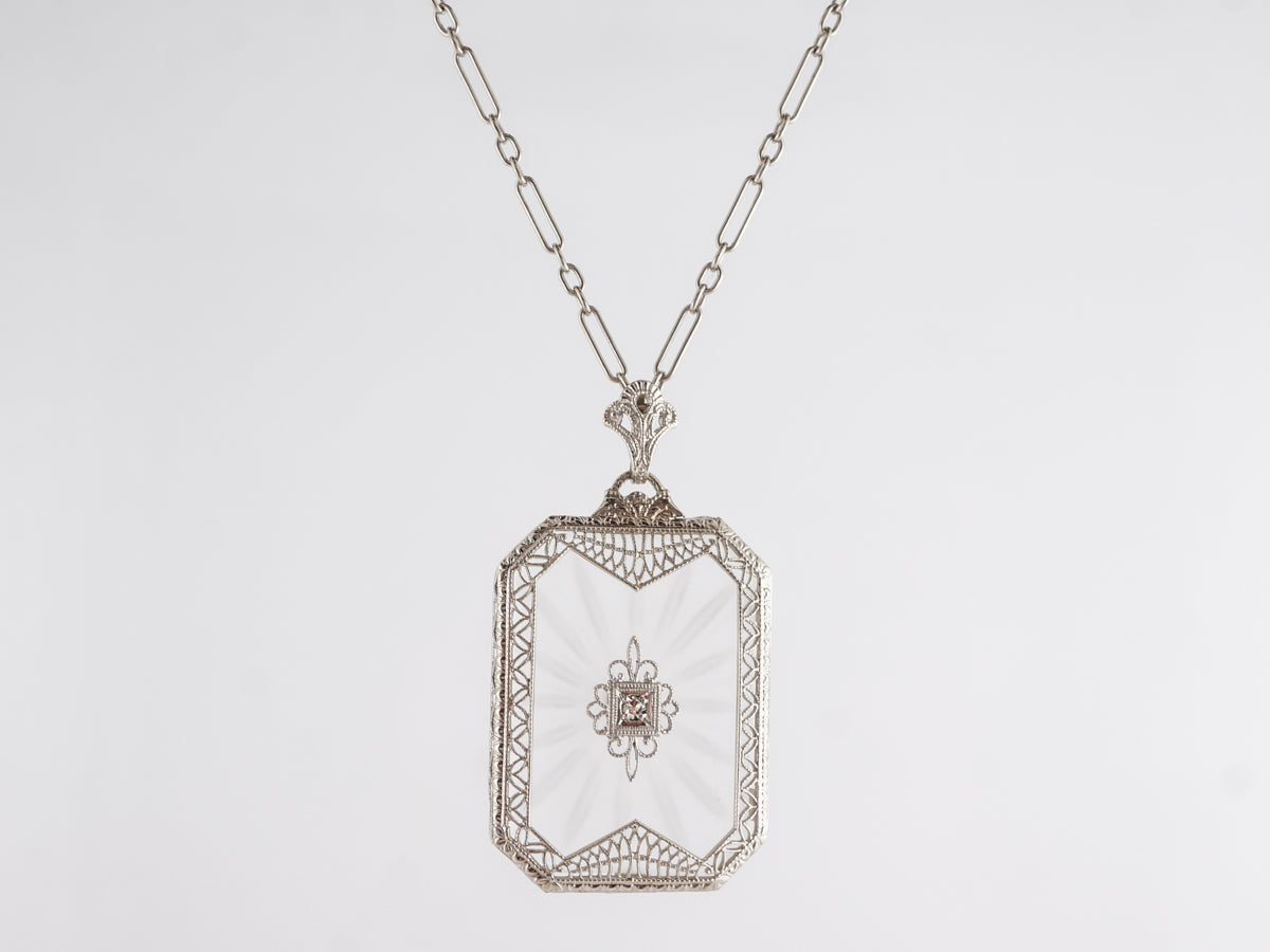 Art Deco Camphor Necklace w/ Single Cut Diamond