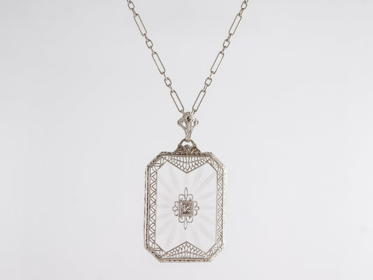 Art Deco Camphor Necklace w/ Single Cut Diamond