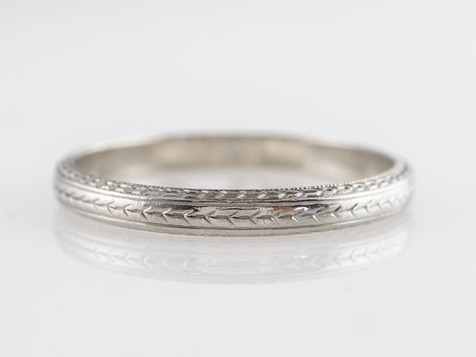 Art Deco Chevron Engraved Wedding Band in White Gold