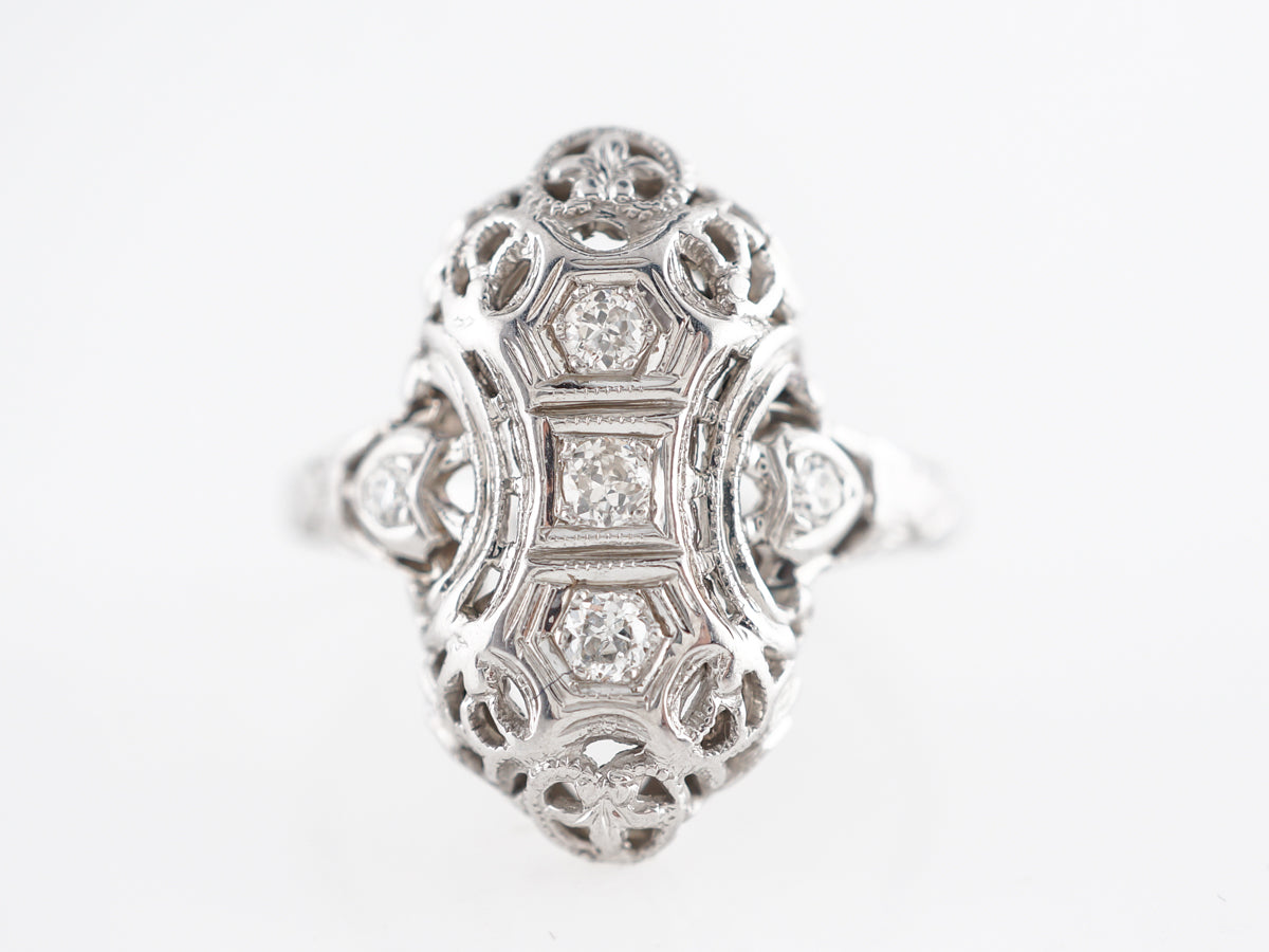 Art Deco Diamond Cocktail Ring in 18k White Gold