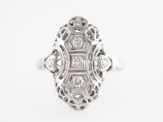 Art Deco Diamond Cocktail Ring in 18k White Gold