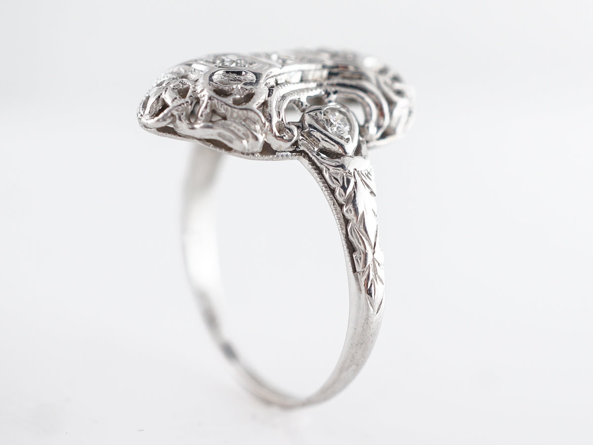 Art Deco Diamond Cocktail Ring in 18k White Gold