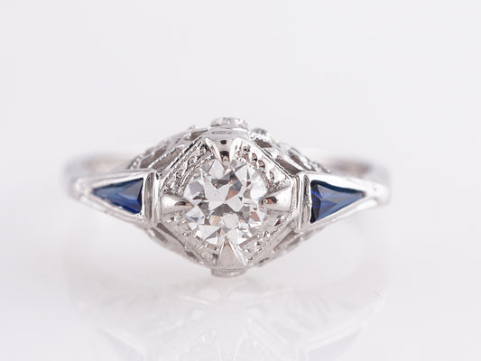 Deco Diamond & Sapphire Engagement in 14k White Gold