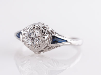 Deco Diamond & Sapphire Engagement in 14k White Gold