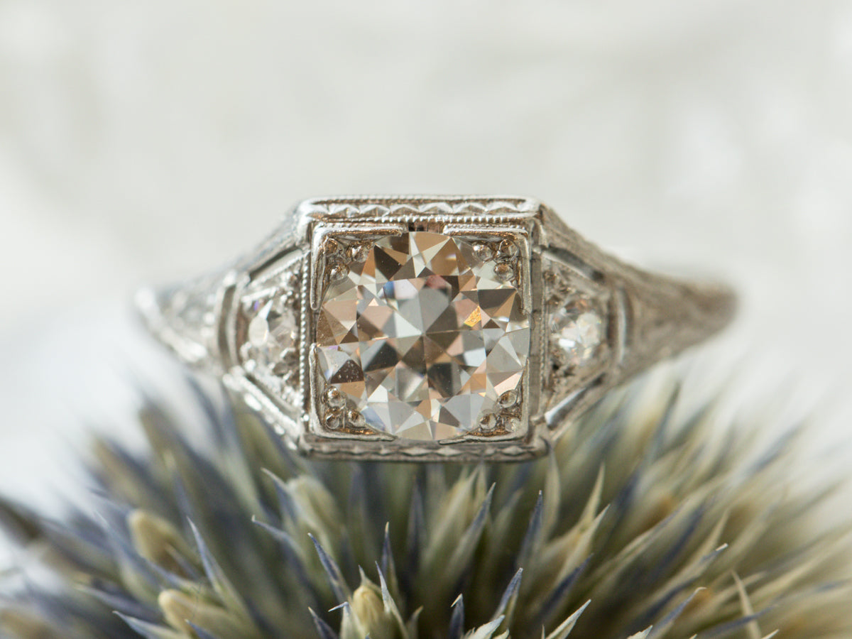 Geometric Art Deco Diamond Engagement Ring in Platinum