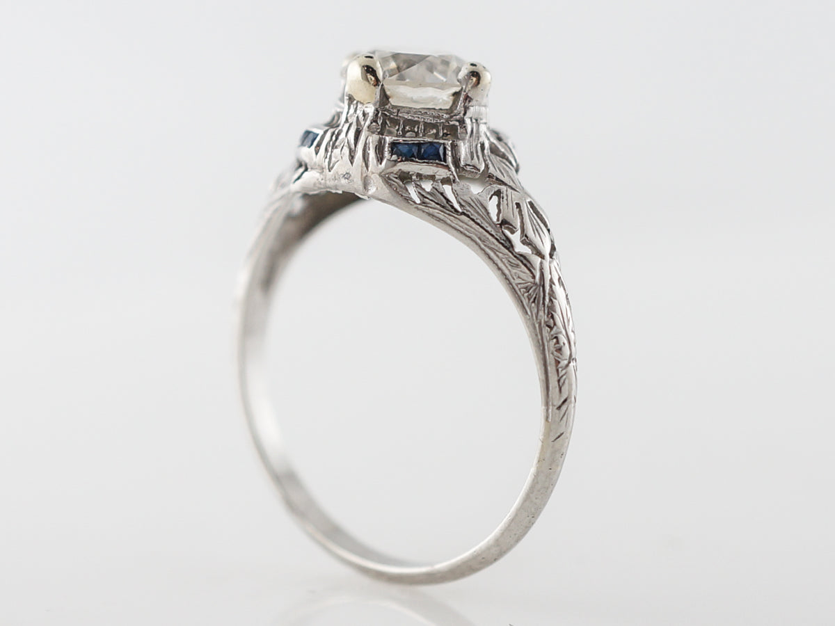 Art Deco Diamond & Sapphire Engagement Ring in Platinum