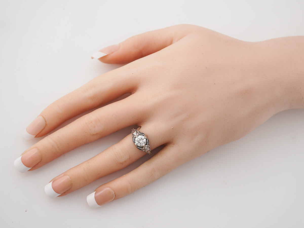 Art Deco Diamond & Sapphire Engagement Ring in Platinum