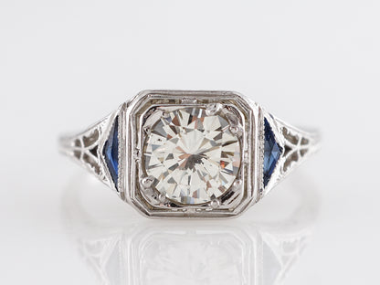 1930's Deco Diamond & Sapphire Engagement in 18k White Gold