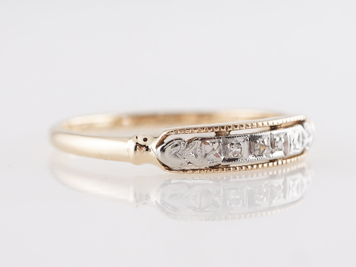 Late Art Deco Wedding Band w/ Diamonds in Yellow Gold