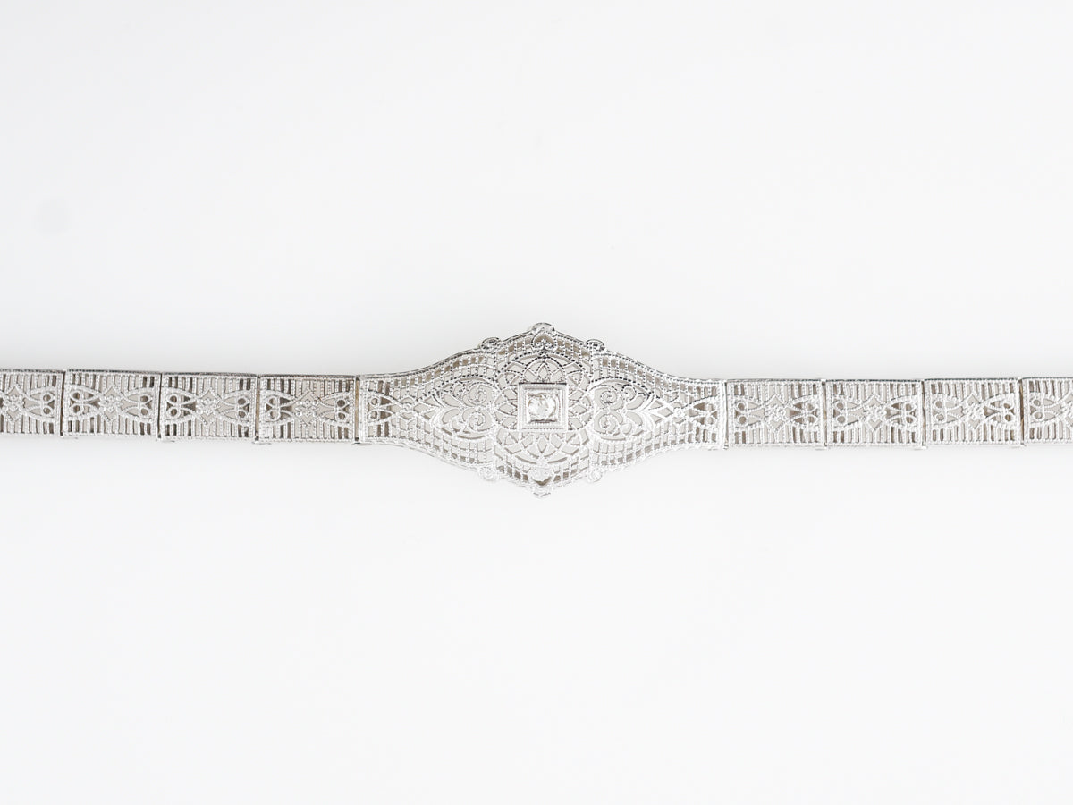 1920's Filigree Bracelet w/ Old European Cut Diamond