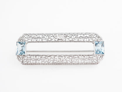 Art Deco Filigree Brooch w/ Aquamarines & Diamonds