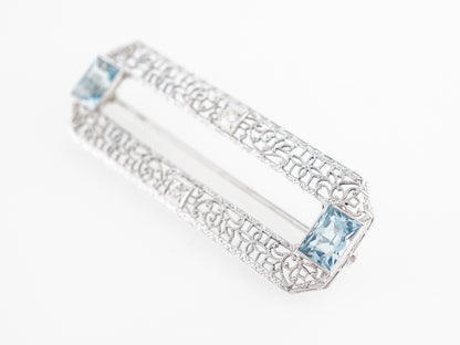 Art Deco Filigree Brooch w/ Aquamarines & Diamonds