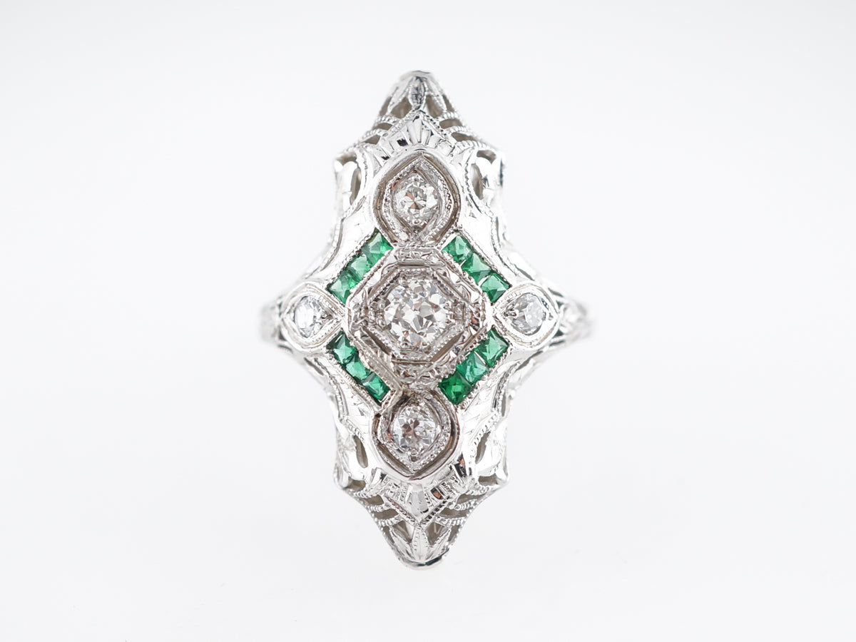 Diamond & Emerald Art Deco Cocktail Ring in 18k