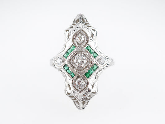 Diamond & Emerald Art Deco Cocktail Ring in 18k