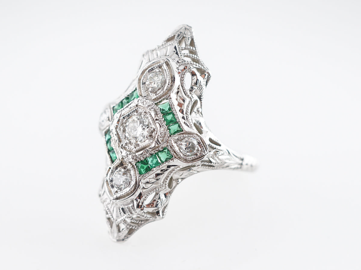 Diamond & Emerald Art Deco Cocktail Ring in 18k