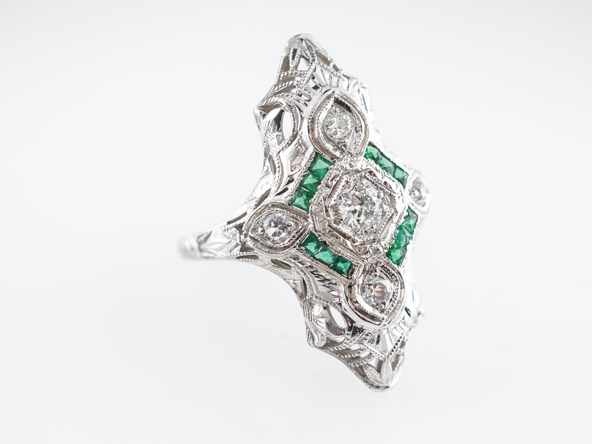 Diamond & Emerald Art Deco Cocktail Ring in 18k