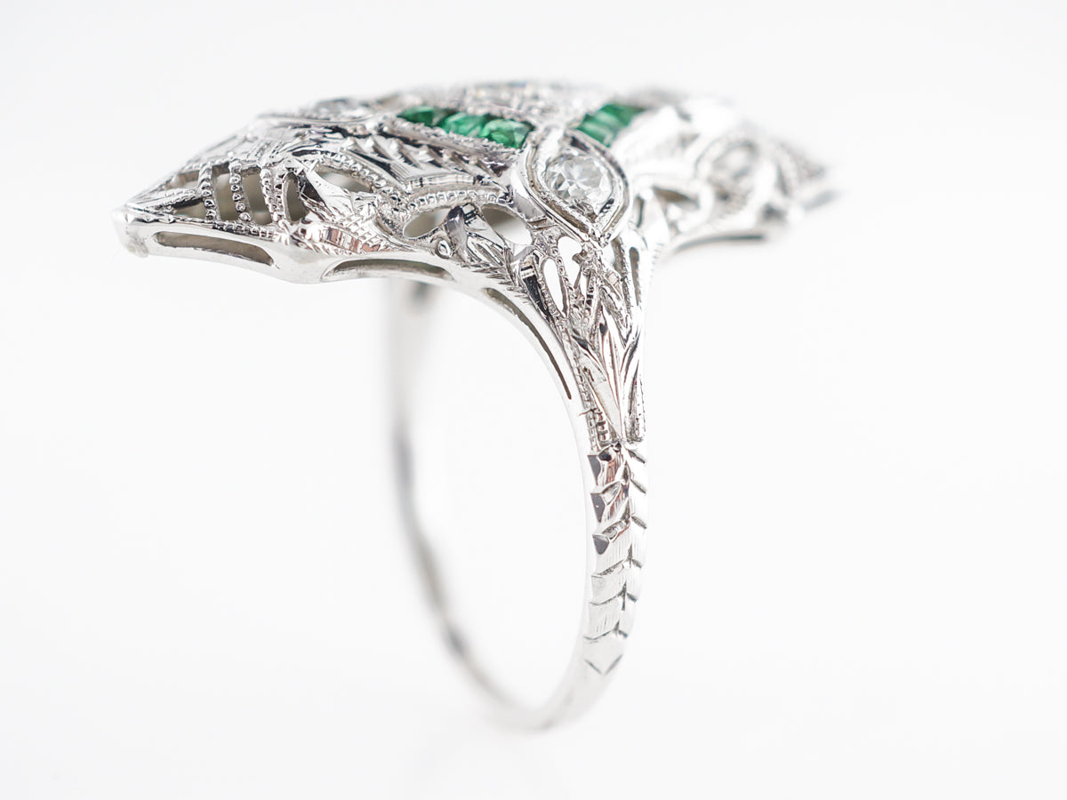 Diamond & Emerald Art Deco Cocktail Ring in 18k