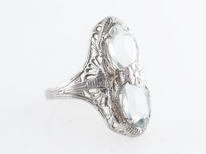 Art Deco Filigree Cocktail Ring w/ Marquis Aquamarine 14k