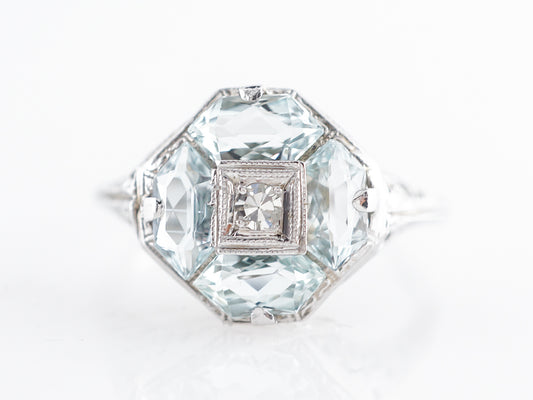 Art Deco Diamond & Aquamarine Cocktail Ring in 18k