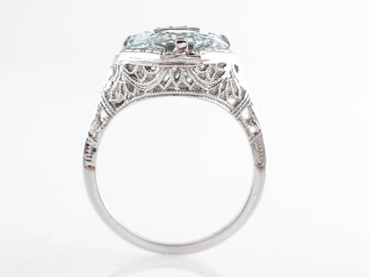 Art Deco Diamond & Aquamarine Cocktail Ring in 18k