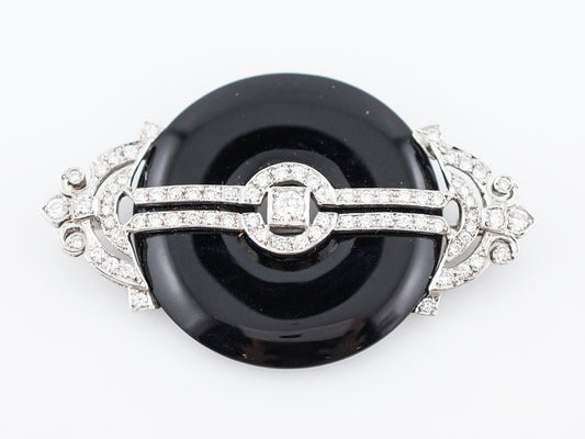 ***RTV***Art Deco Inspired Brooch Modern Onyx & Diamond in 18k White Gold