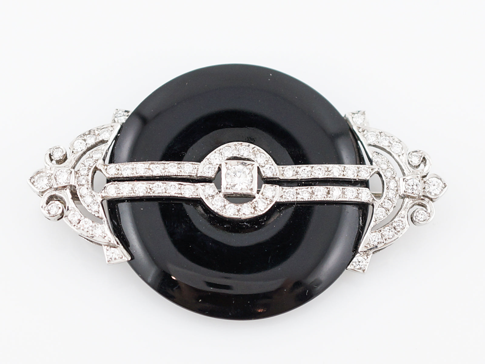 Amazing 1920s Art Deco Onyx good Cascading Rhinestone Brooch!