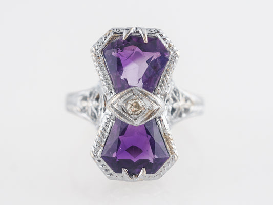 Art Deco Amethyst Cocktail Ring in 14k White Gold