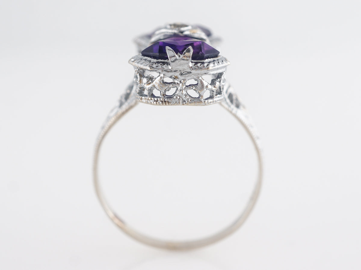 Art Deco Amethyst Cocktail Ring in 14k White Gold