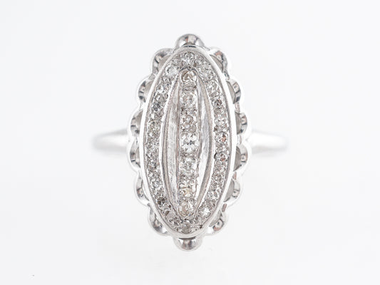 Art Deco Navette Ring w/ Diamonds 14k White Gold