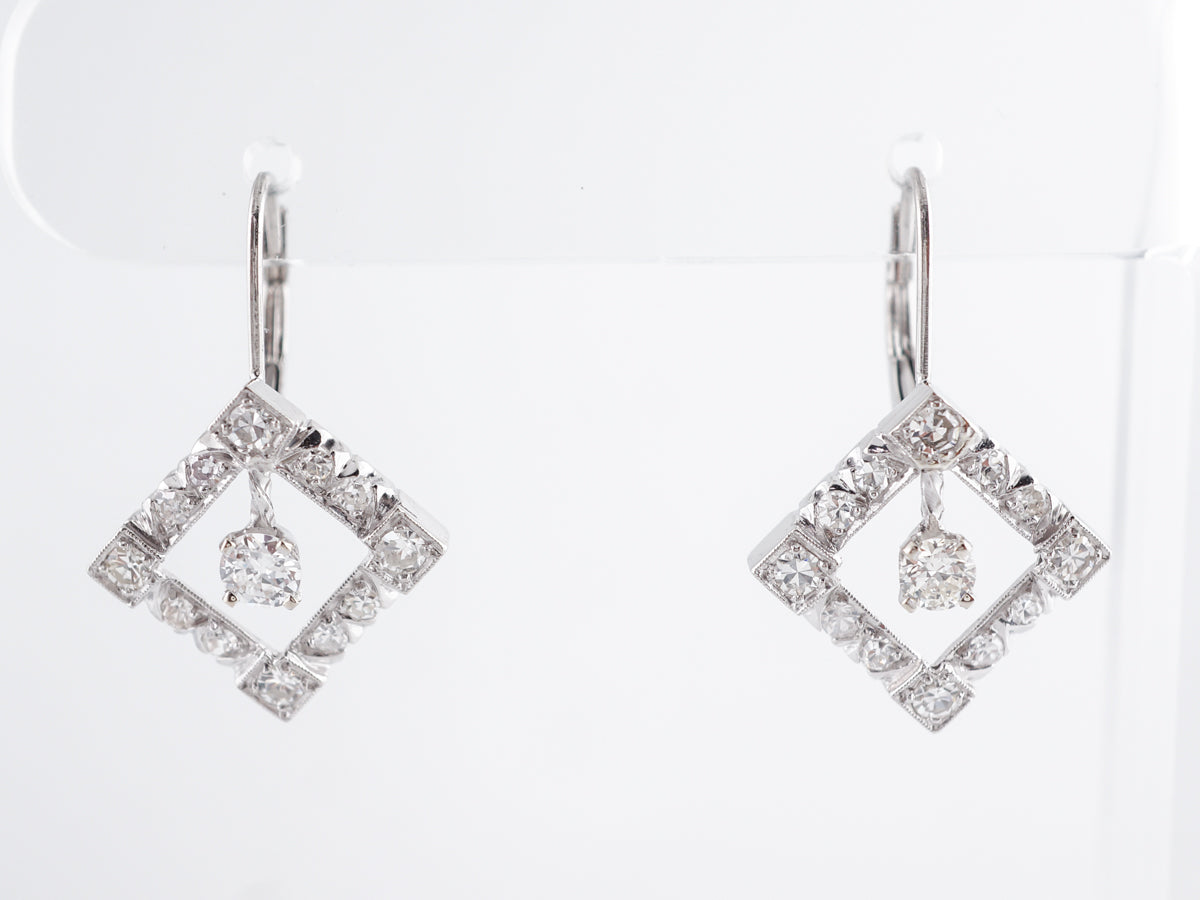 Art Deco Onyx Turquoise Diamond Platinum Earrings - Ruby Lane