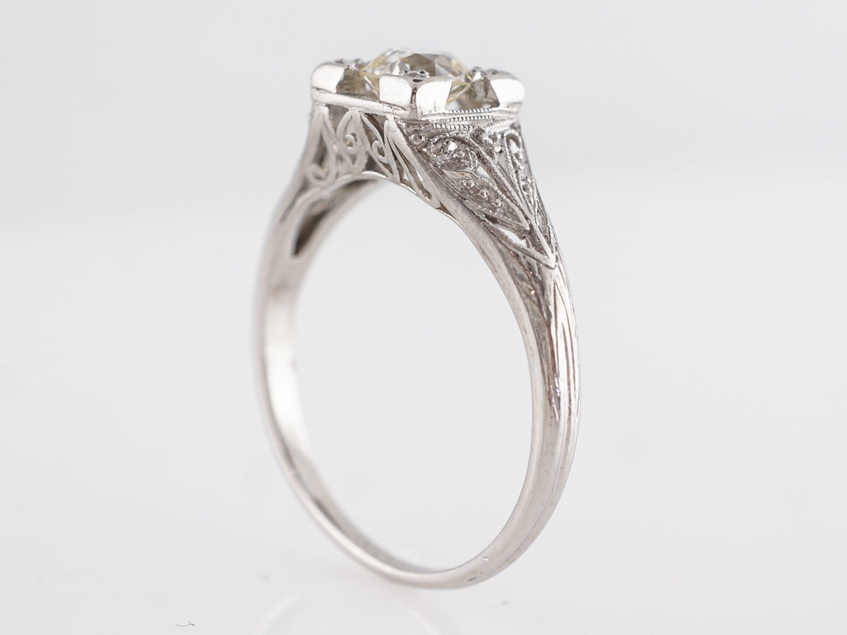Art Deco Filigree Solitaire Diamond Engagement Ring in Platinum