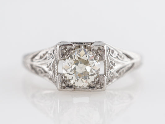 Art Deco Filigree Solitaire Diamond Engagement Ring in Platinum