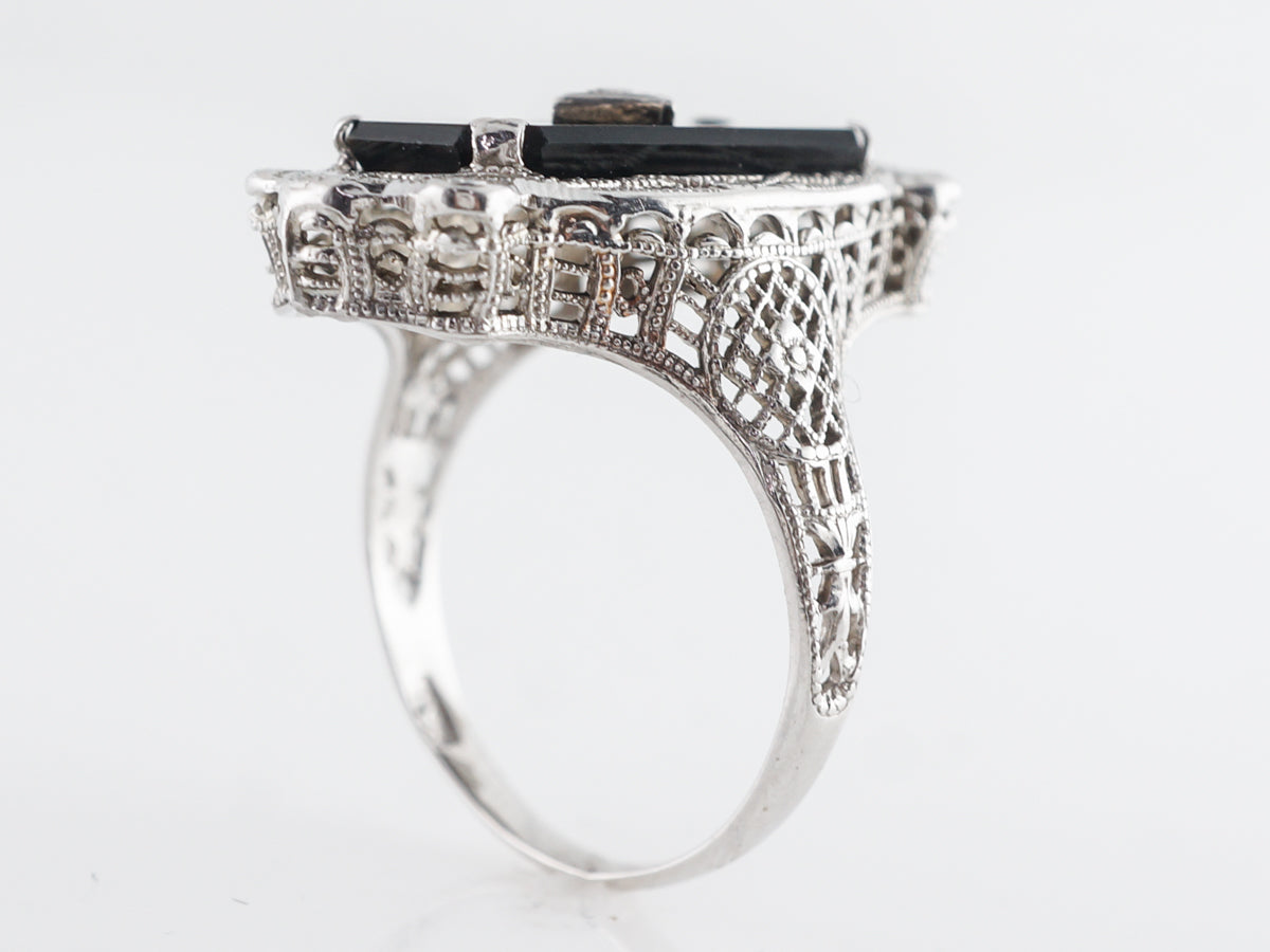 Art Deco Onyx & Diamond Ring in 14k White Gold