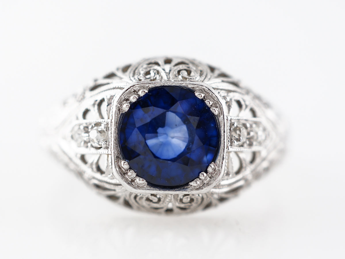 Art Deco Sapphire & Diamond Engagement Ring in Platinum
