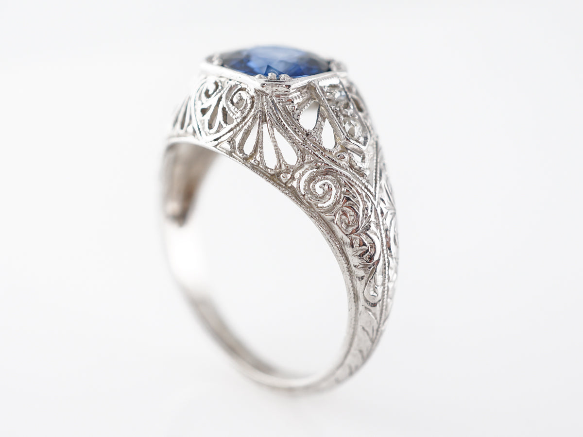 Art Deco Sapphire & Diamond Engagement Ring in Platinum