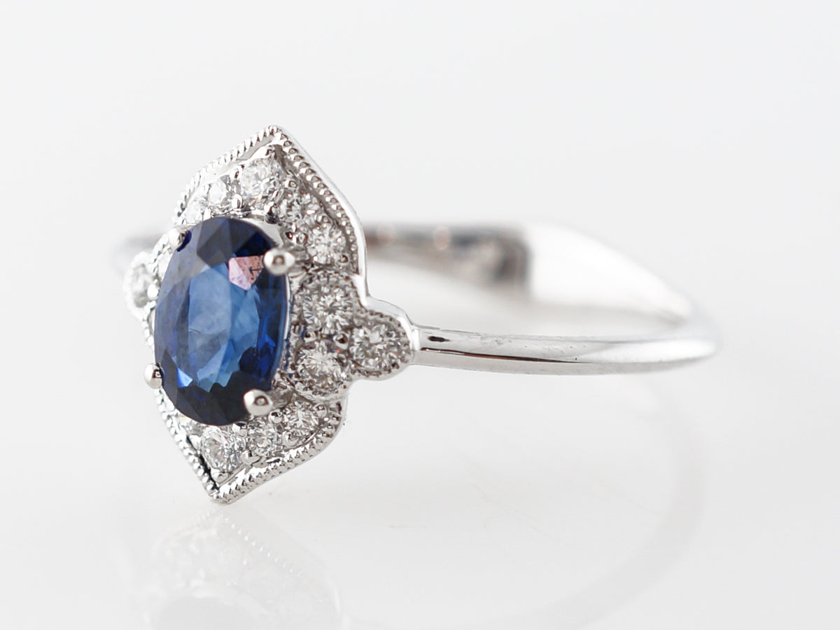 Art Deco Style Oval Sapphire Engagement Ring