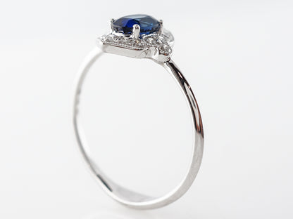 Art Deco Style Oval Sapphire Engagement Ring