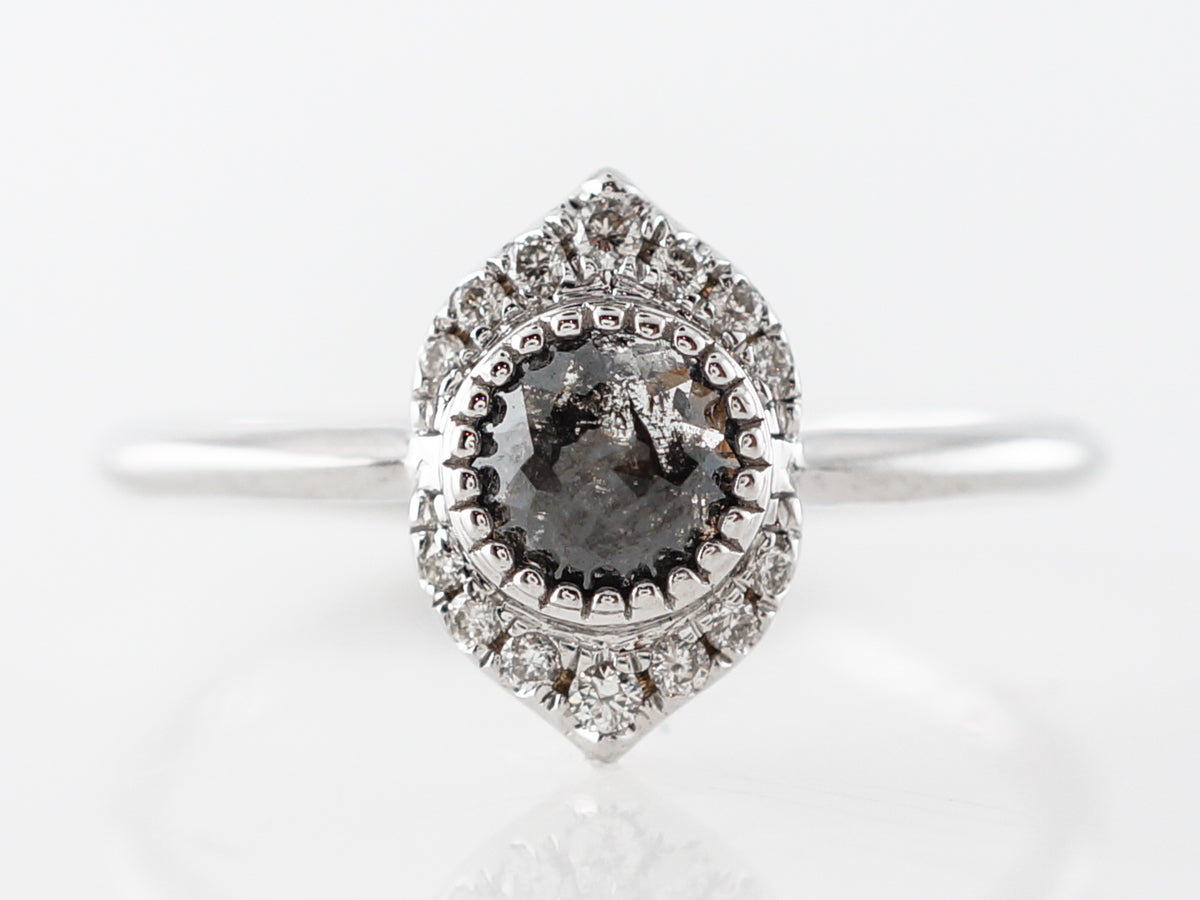 Bezel Set Rose Cut Grey Diamond Engagement Ring in 18k