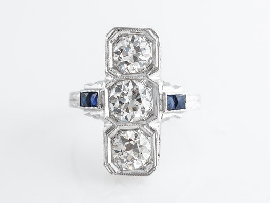 Three Stone Art Deco Diamond Ring in 20k White Gold