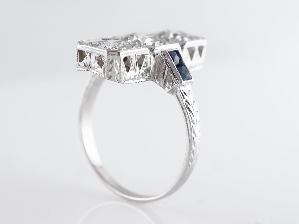 Three Stone Art Deco Diamond Ring in 20k White Gold