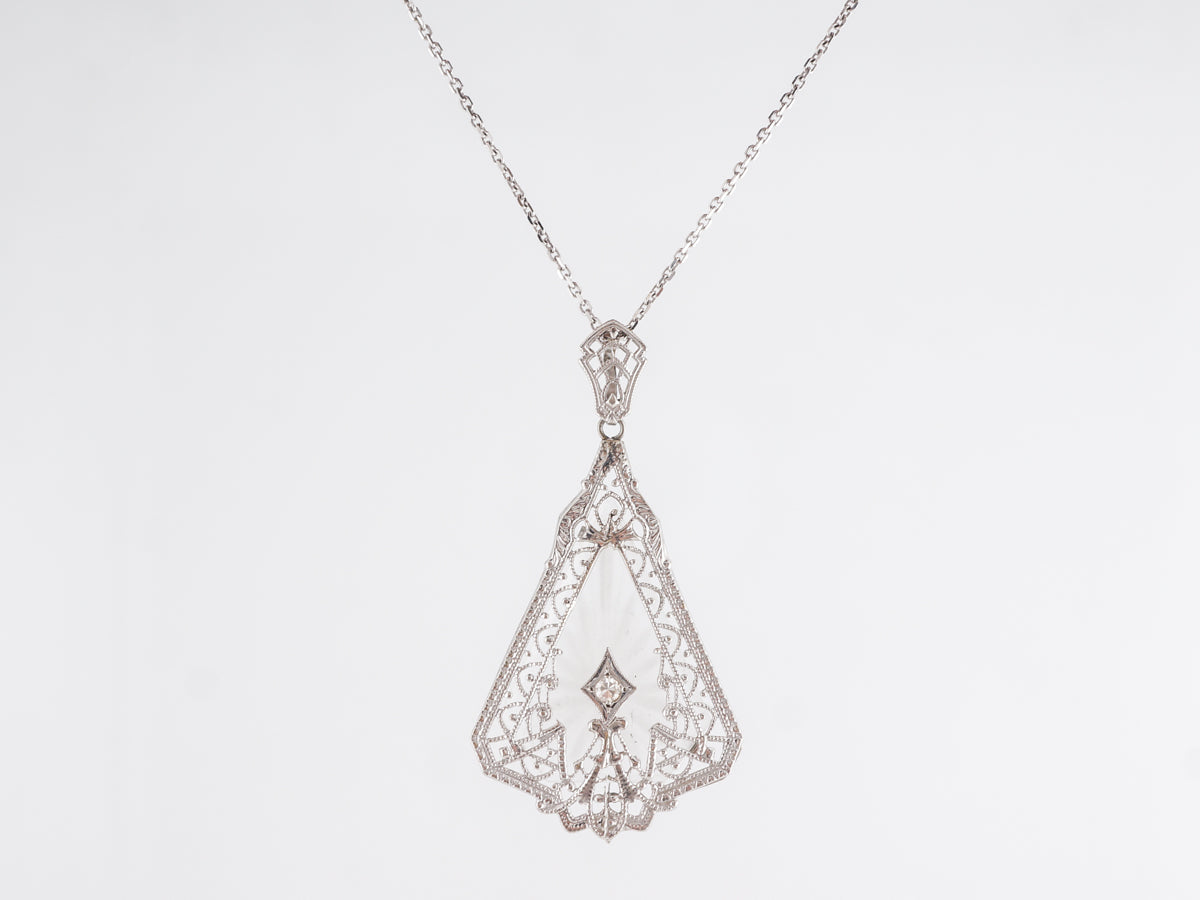 Deco Camphor Glass Necklace in 14k White Gold
