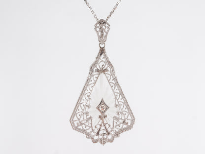 Deco Camphor Glass Necklace in 14k White Gold