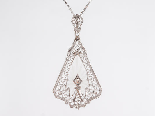 Deco Camphor Glass Necklace in 14k White Gold