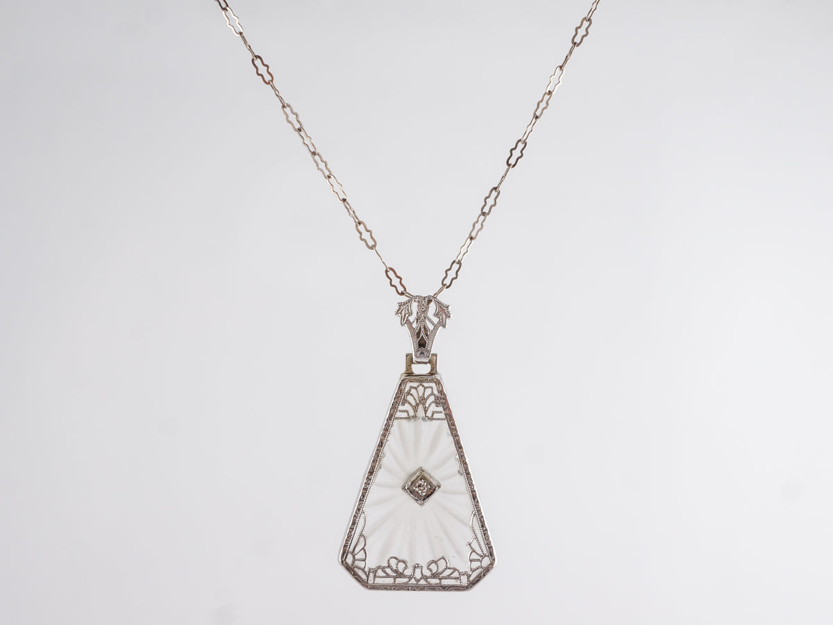 Art Deco Triangular Camphor Glass Filigree Necklace