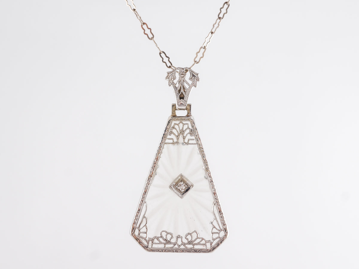 Art Deco Triangular Camphor Glass Filigree Necklace