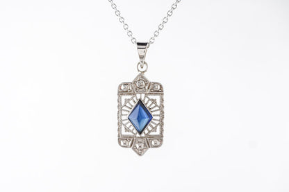 Art Deco Sapphire Necklace in 14k White Gold