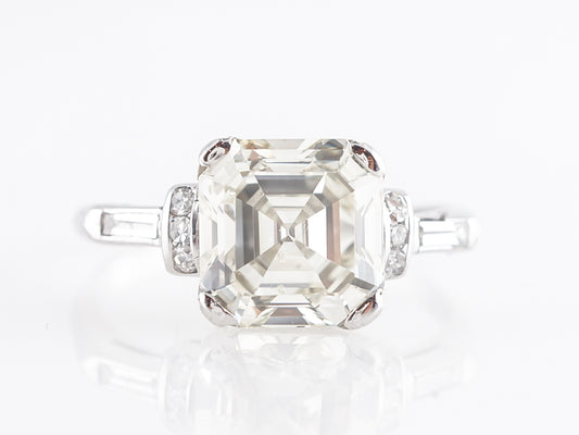 Vintage 3 Carat Asscher Cut Diamond Engagement Ring in Platinum