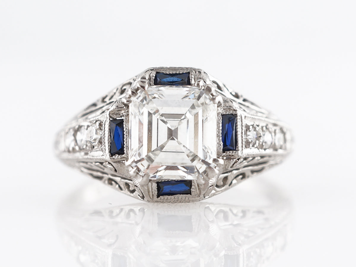 Art Deco Asscher Cut Diamond Engagement Ring in Platinum