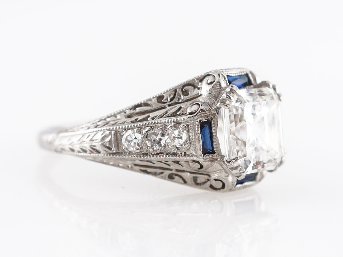 Art Deco Asscher Cut Diamond Engagement Ring in Platinum